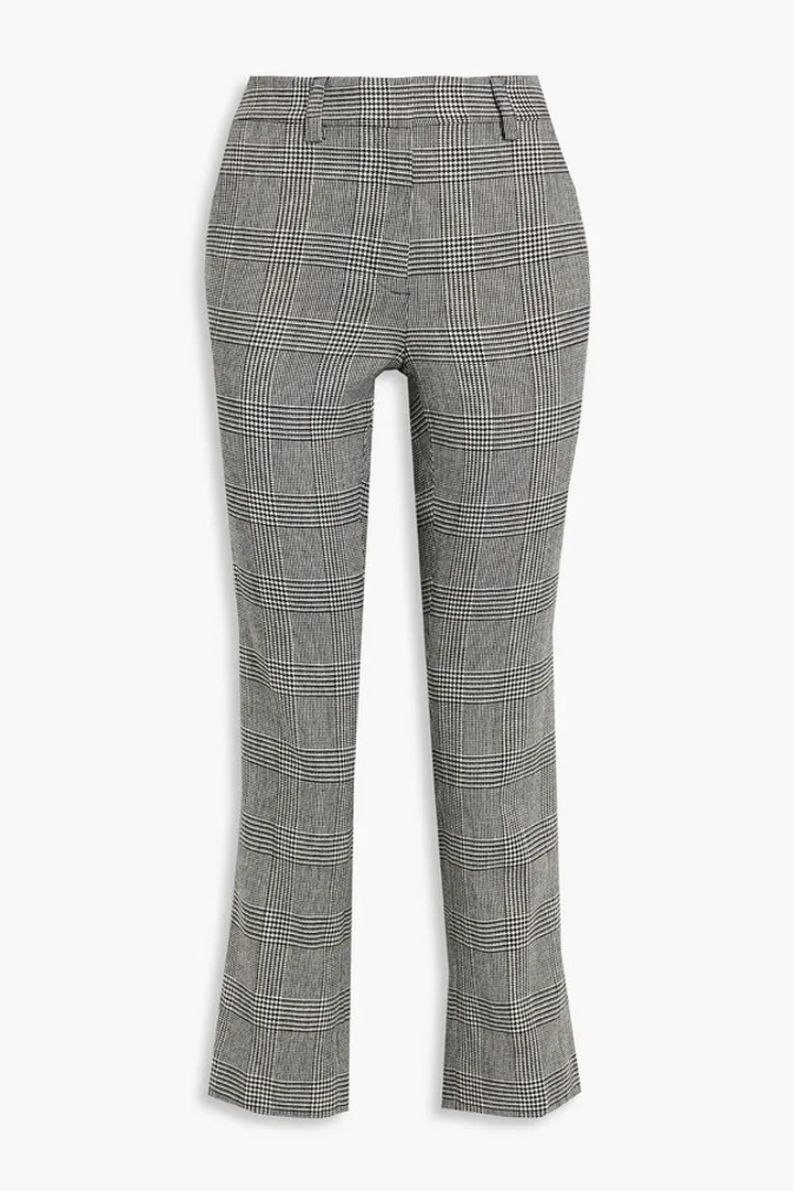 Cropped houndstooth woven straight-leg pants