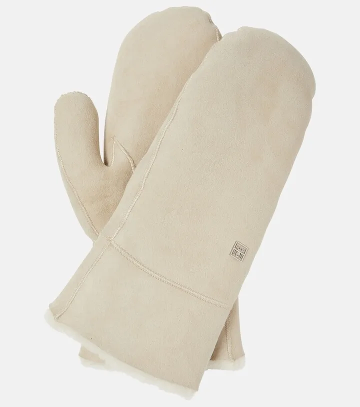 Suede shearling mittens