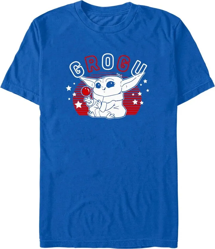 Men's Star Wars The Mandalorian Fourth of July Cute Grogu T-Shirt - Royal Blue - X Large