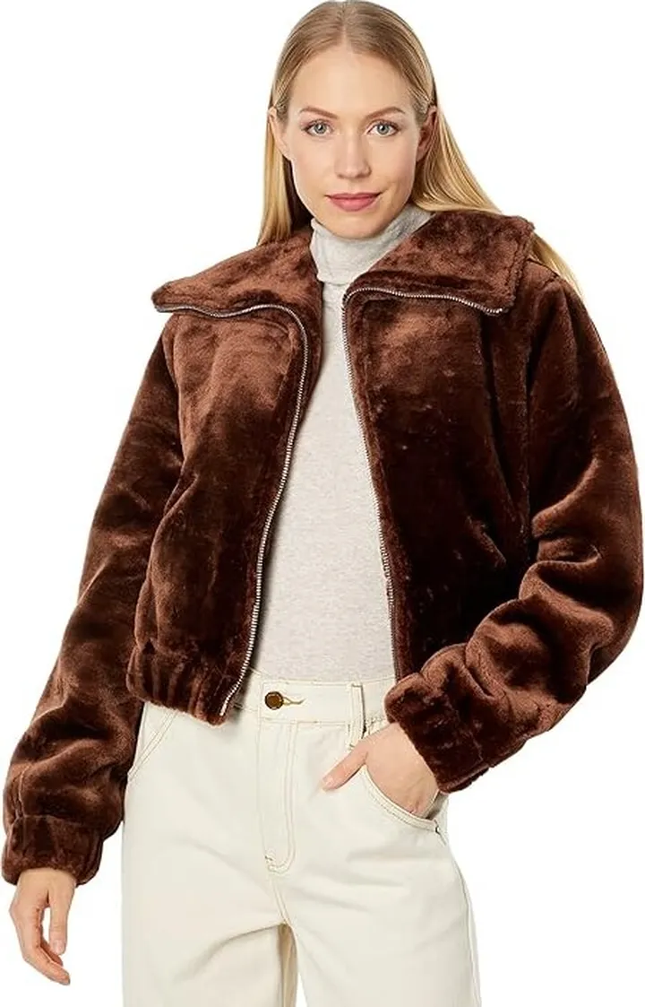 Blank NYC Faux Fur Bomber in Self Care (Brown) Women's Clothing
