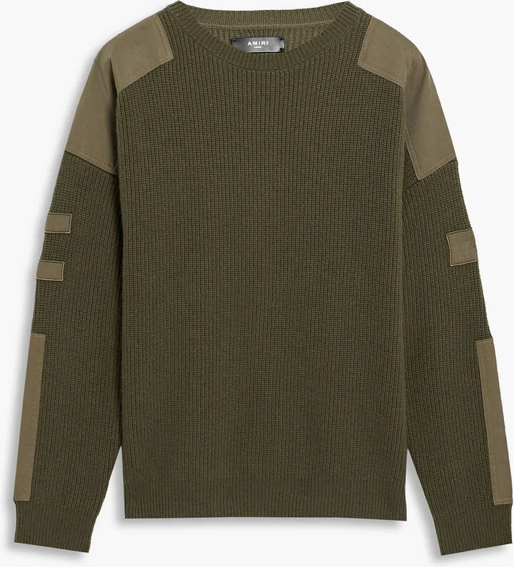 Twill-paneled wool and cashmere-blend sweater