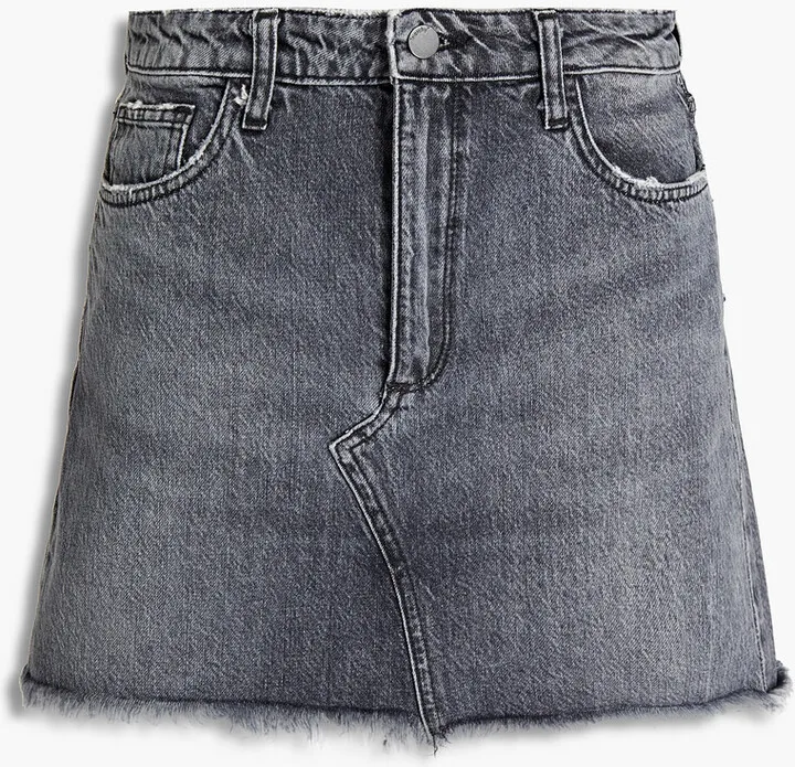 Frayed distressed denim mini skirt