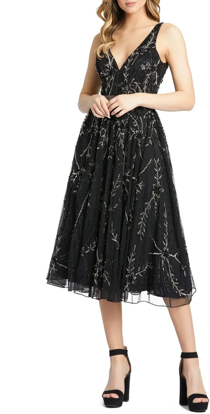 Beaded Tulle Fit & Flare Dress