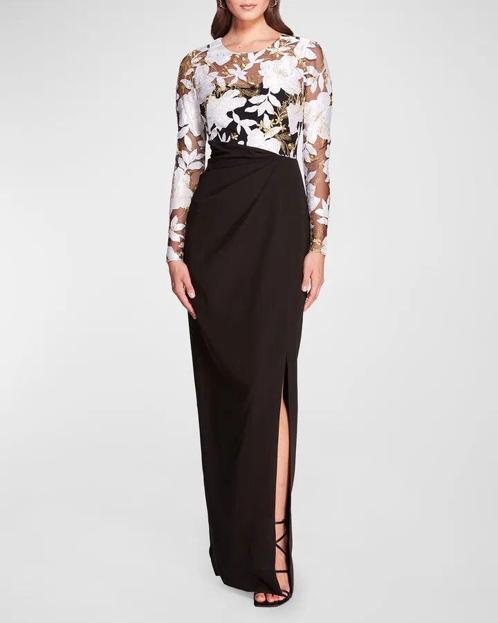 Wild Botanical Embroidered Column Gown