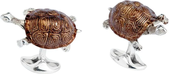 Deakin & Francis - Deakin & Francis Sterling Silver Brown Enamel Tortoise Cufflinks