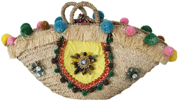 Dolce & Gabbana Straw Crystal Ricamo Hand Tote Borse Women's Bag
