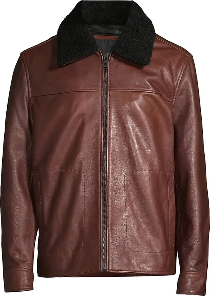 Truxton Waxed Leather Shearling Trim Jacket
