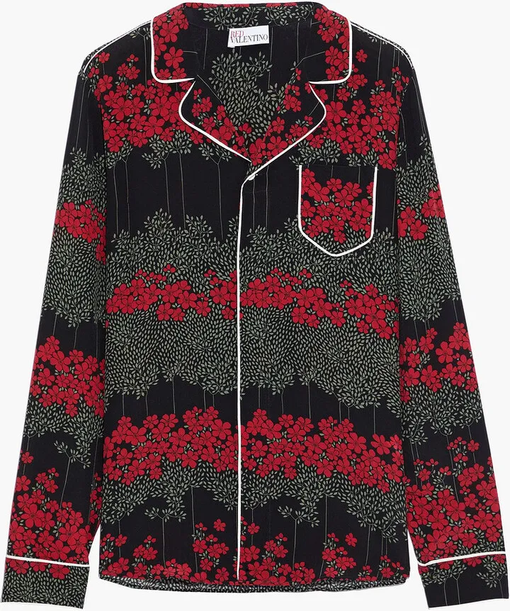 Floral-print silk crepe de chine shirt