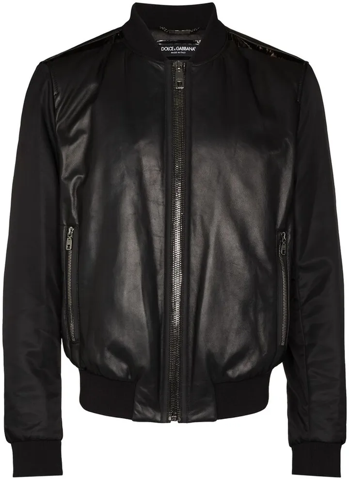 Panelled Leather Bomber Jacket
