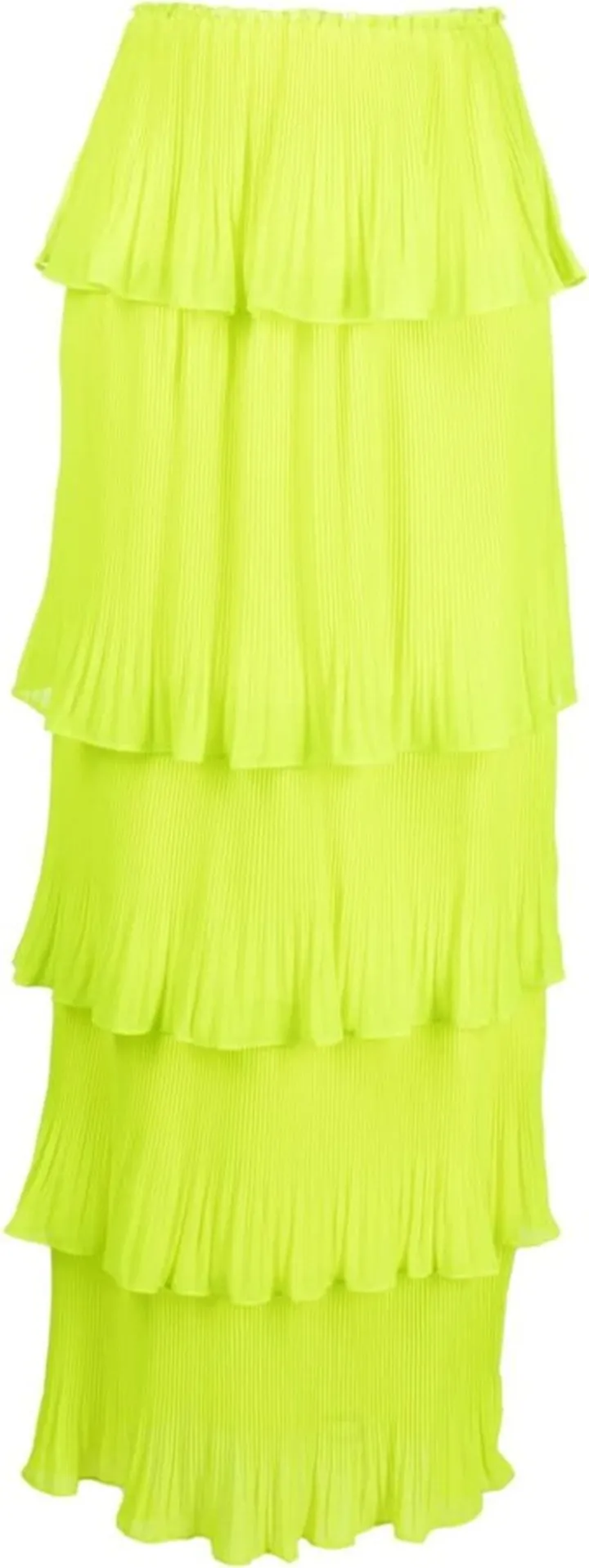 Tiered Plissé Strapless Midi Dress