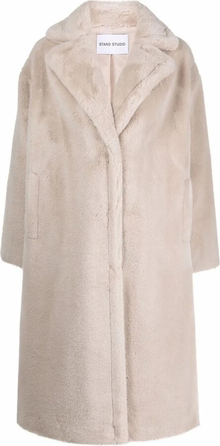 Notched-Lapels Midi Faux-Fur Coat