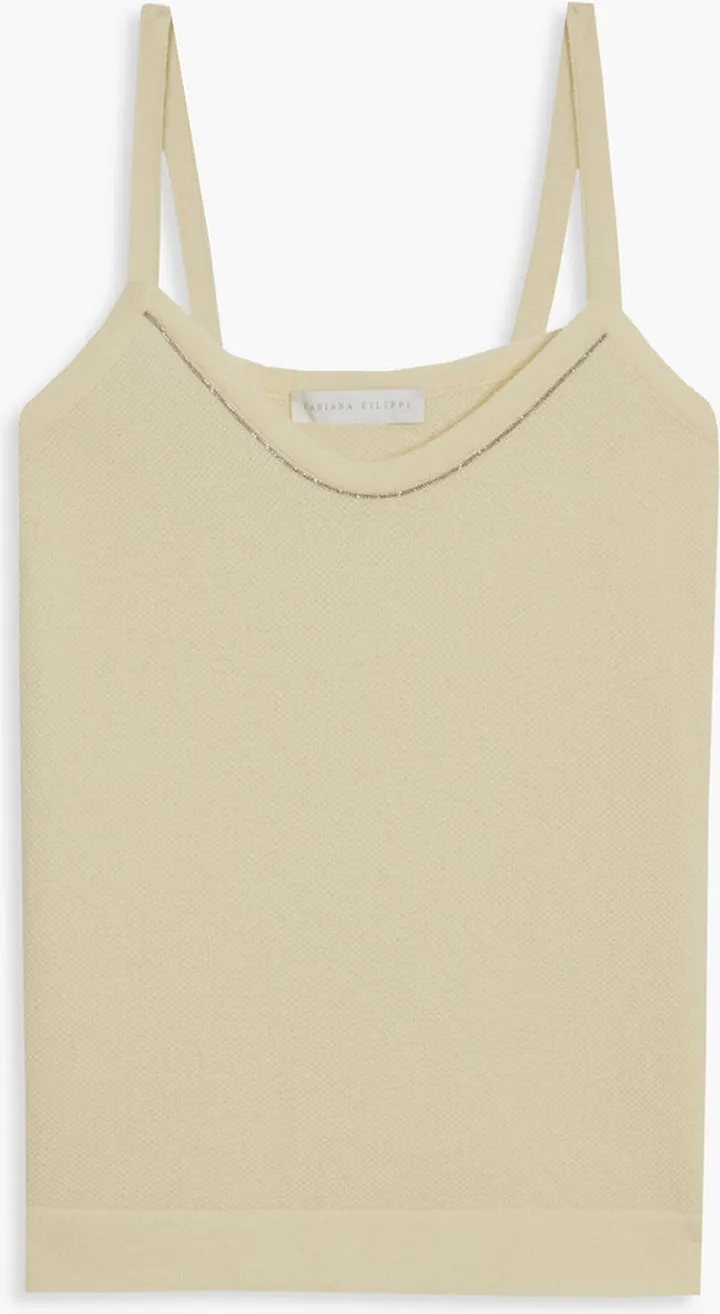 Bead-embellished waffle-knit cashmere tank