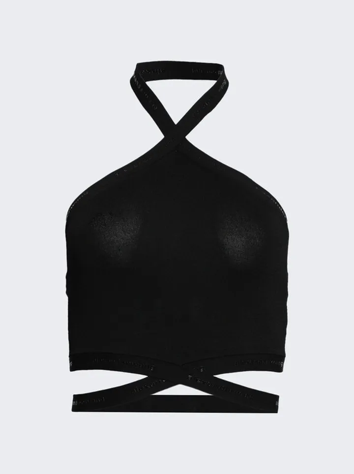 Halter Top With Criss Cross Logo Trim Black