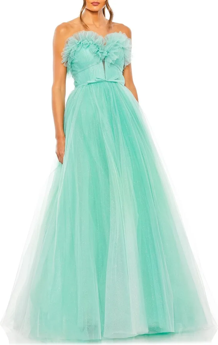 Glitter Strapless Tulle Gown
