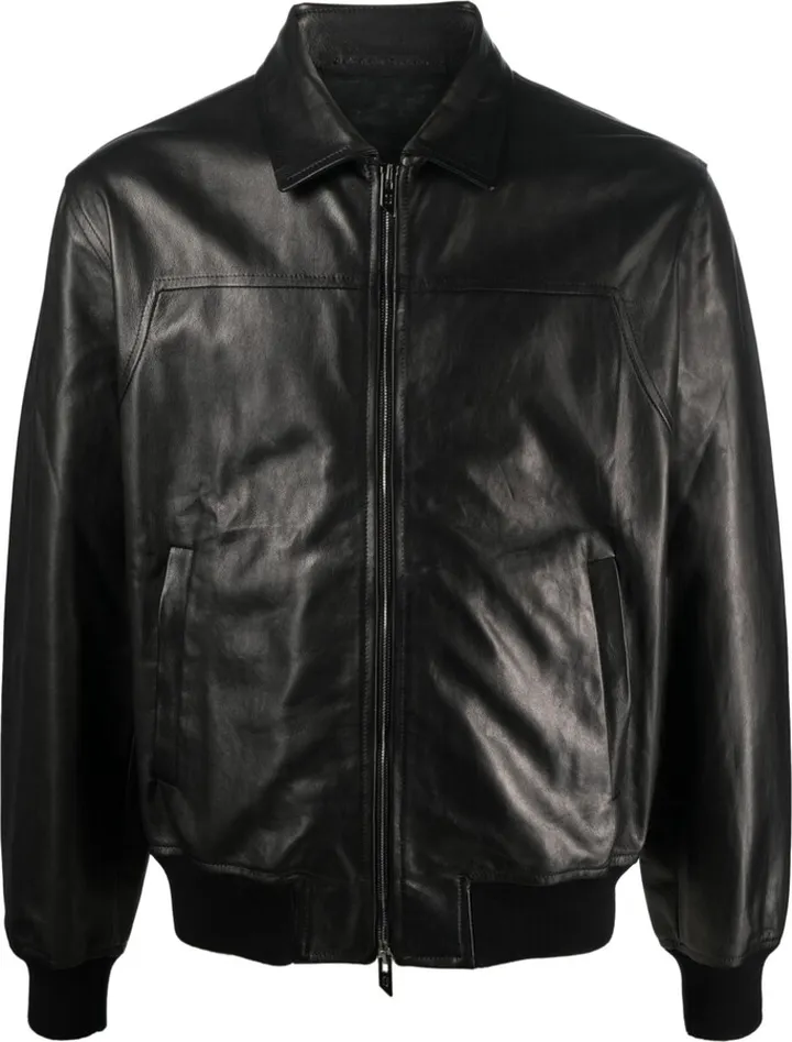 Zip-Up Leather Shirt Jacket