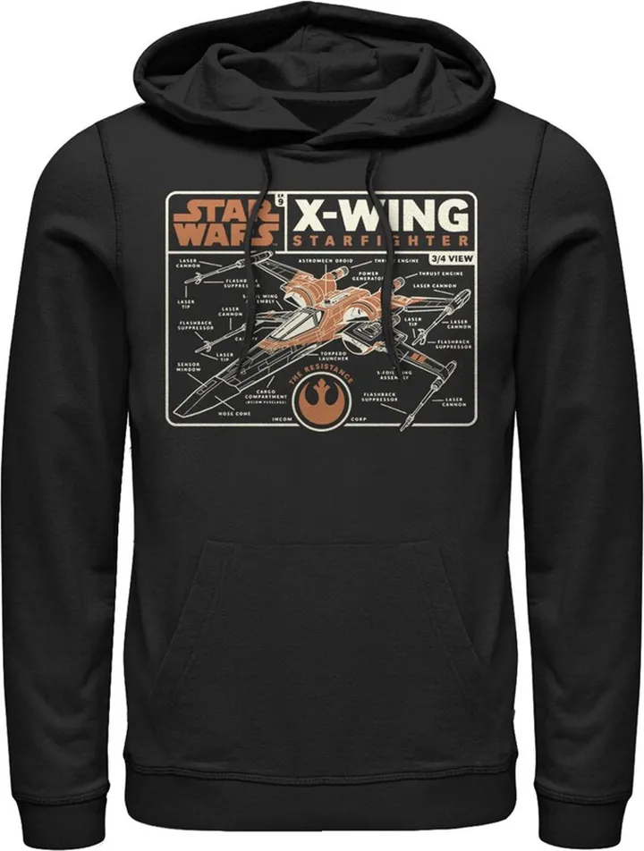 Men's Star Wars: The Rise of Skywalker X-Wing Schematic Frame Pull Over Hoodie - Black - Small