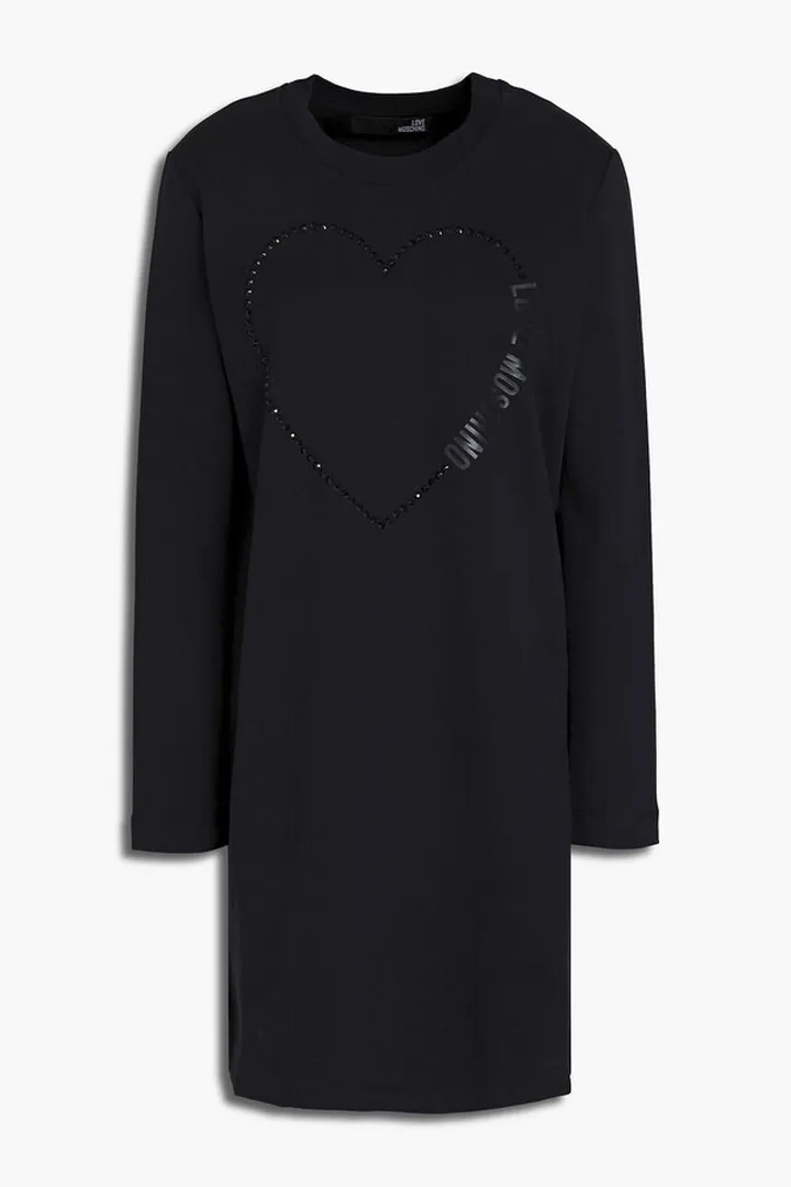 Embellished logo-print cotton-fleece mini dress