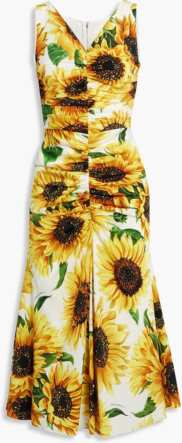 Ruched floral-print silk-blend crepe midi dress