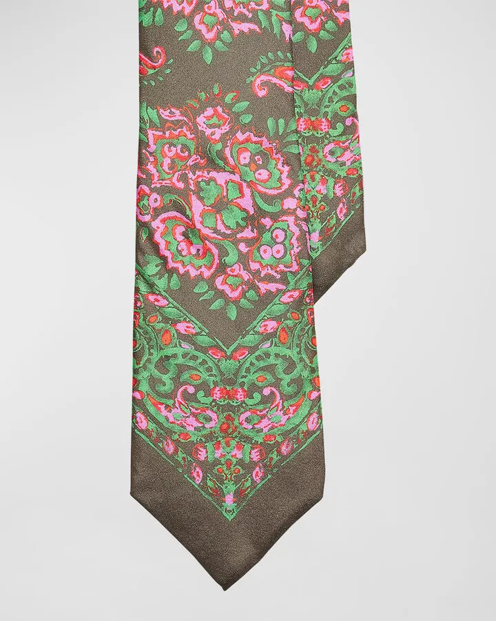 Men's Paisley Linen-Cotton Tie