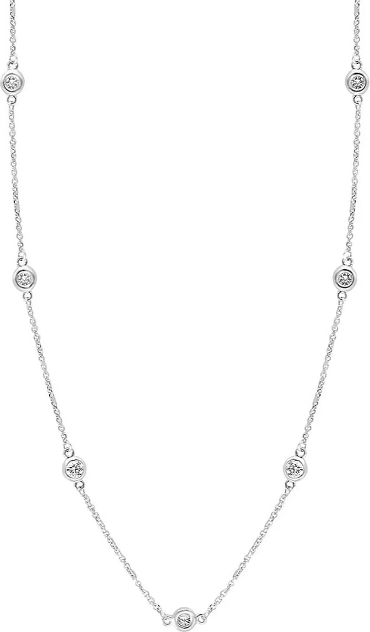 14K White Gold & 0.98 TCW Diamond Station Necklace