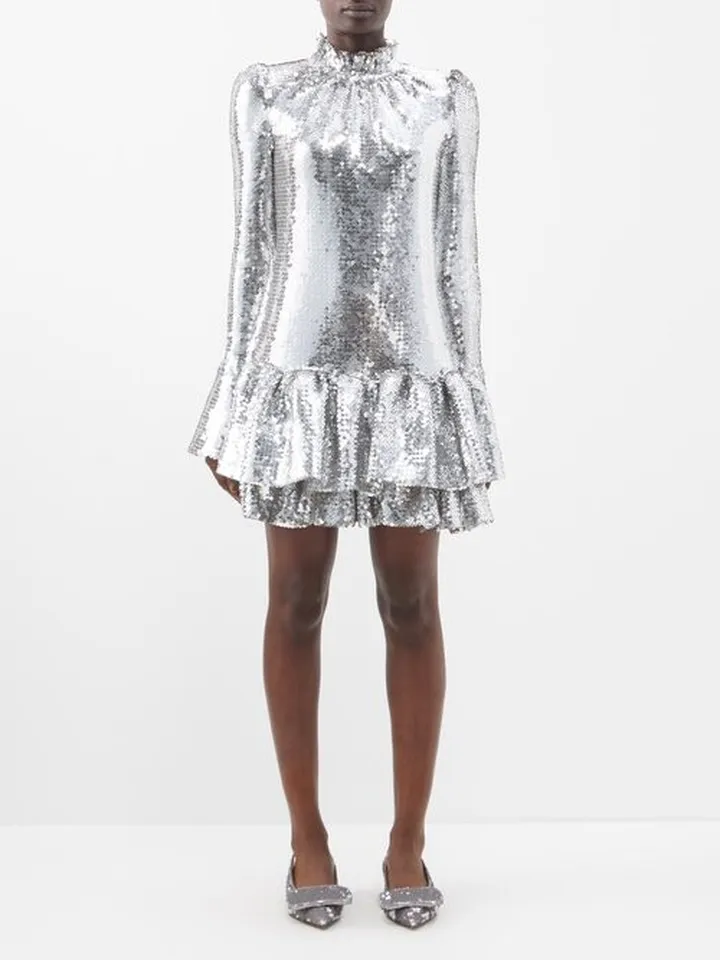Ruffled-hem Sequinned Mini Dress