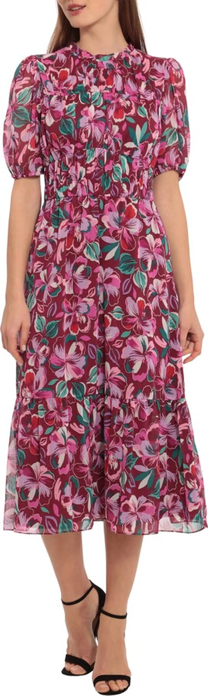 Floral Puff Sleeve Midi Dress