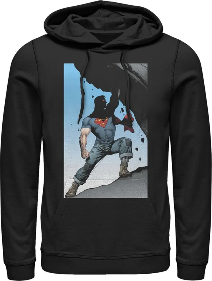 Men's Superman Strongest Hero Pose Pull Over Hoodie - Black - X Large