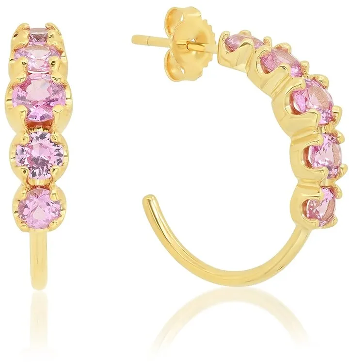 18k Gold Graduated Pink Sapphire Small Hoop Earrings