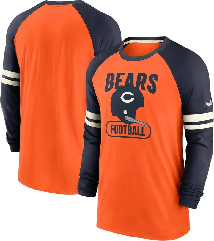 Men's Nike Orange and Navy Chicago Bears Throwback Raglan Long Sleeve T-shirt