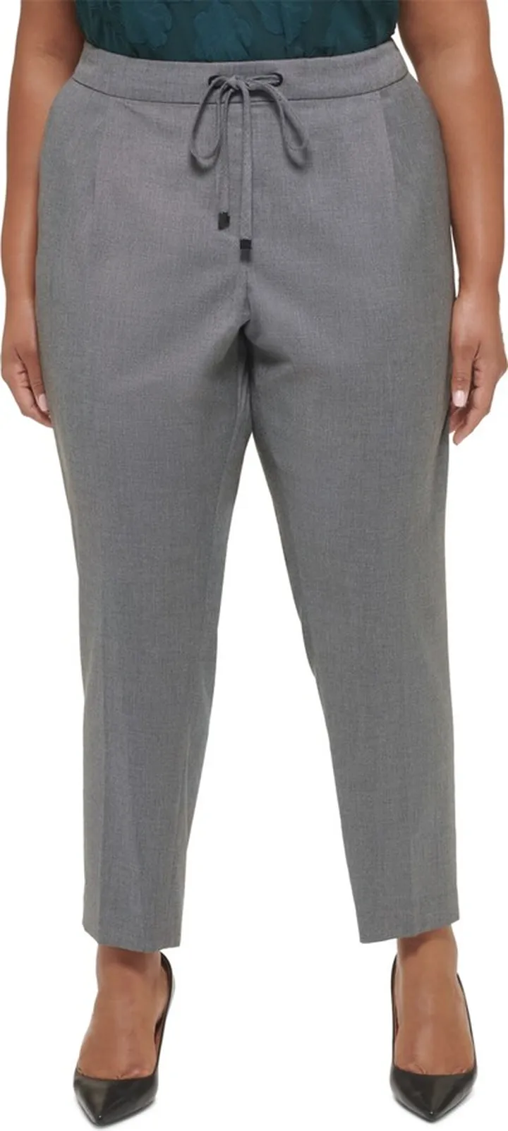 Calvin Klein Plus Size Novelty Elastic-Back Straight-Leg Pants