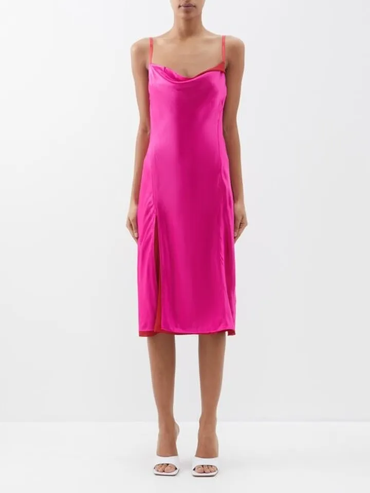 Dasa Cowl-neck Layered Satin Midi Dress