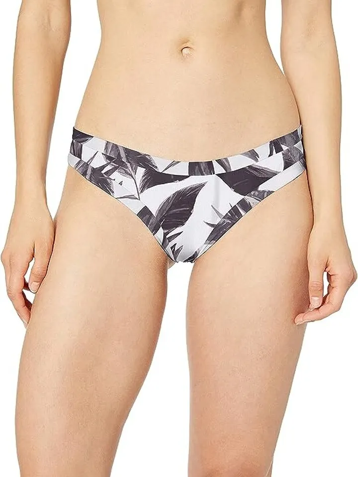 Body Glove Women's Audrey Low Rise Bikini Bottom Swimsuit (Black White Ribbed Floral) Women's Swimwear