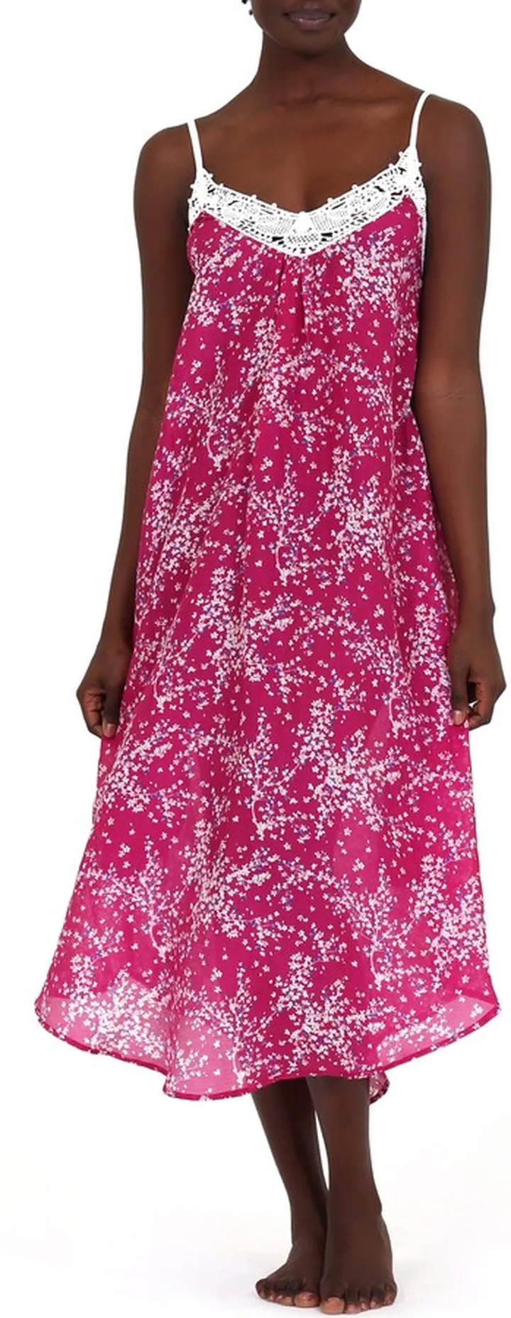 Cheri Blossom Lace Trim Cotton & Silk Nightgown