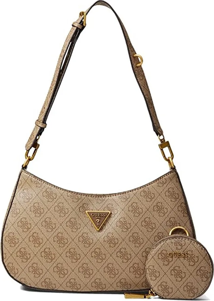 GUESS Alexie Top Zip Shoulder Bag (Latte Logo) Handbags