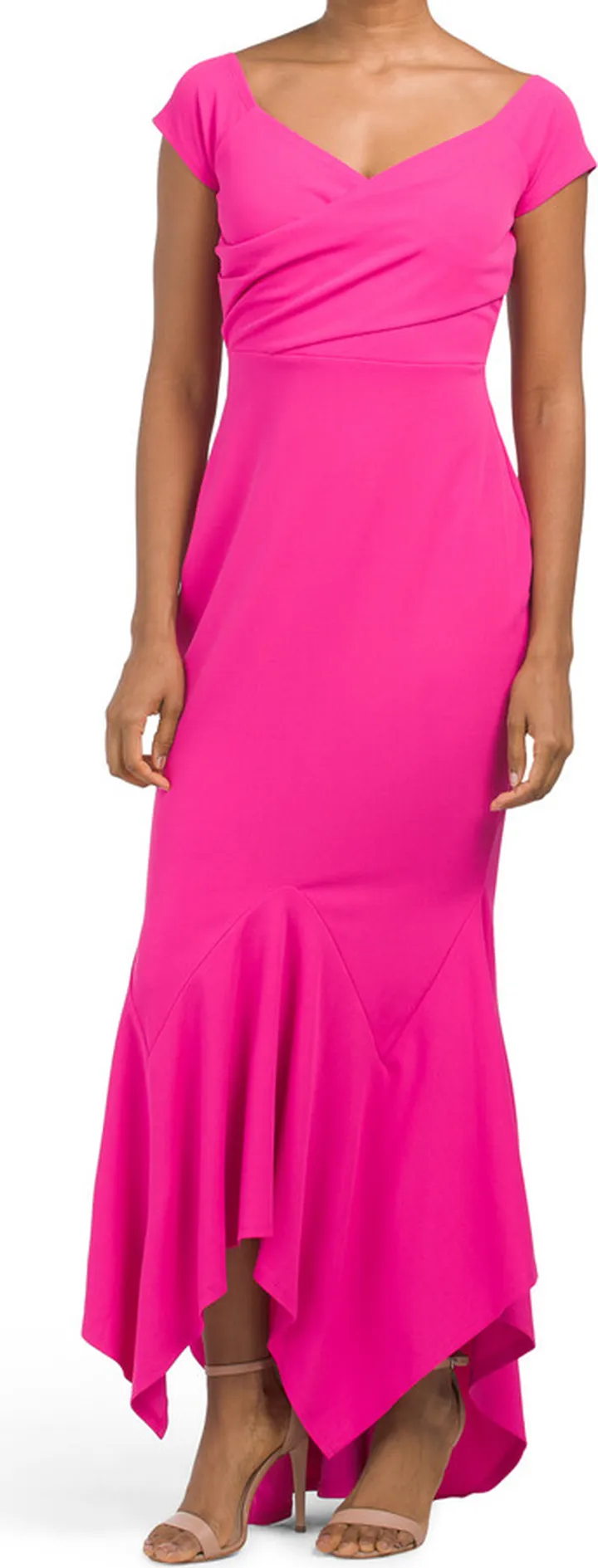 Asymmetrical Hem Cap Sleeve Gown