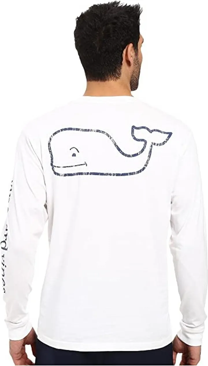 Vineyard Vines Long Sleeve Vintage Whale Pocket Tee (White Cap) Men's T Shirt