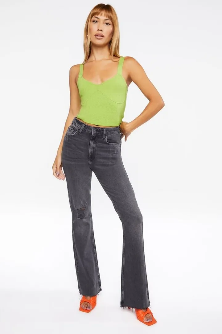Hemp 10% Distressed Raw-Cut Bootcut Jeans
