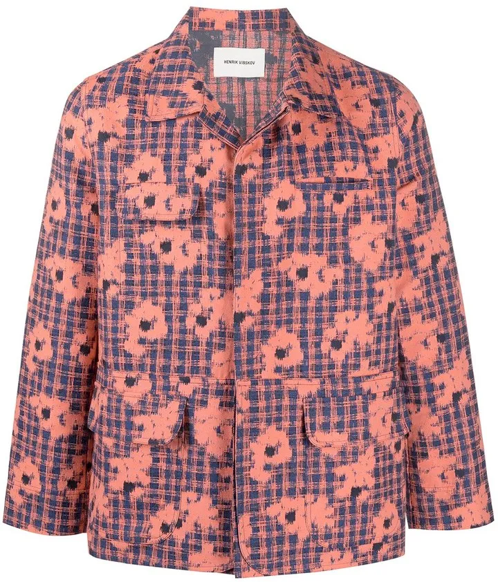 Floral-Print Button-Up Denim Jacket