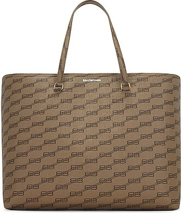 Balenciaga Large Signature Shopper Tote Bag in Brown