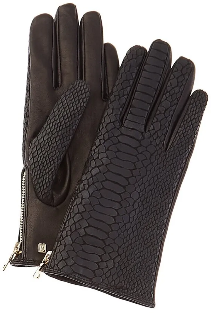 Bruno Magli Snake-Embossed Cashmere-Lined Leather Gloves
