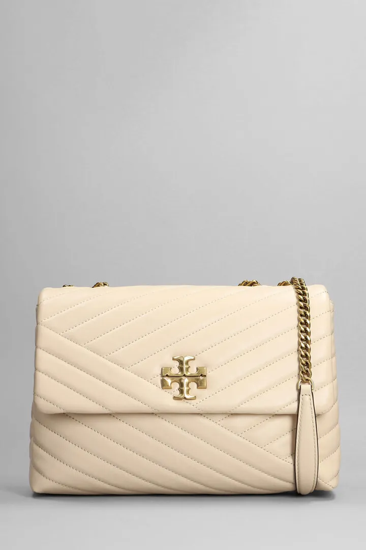 Kira Chevron Shoulder Bag In Beige Leather