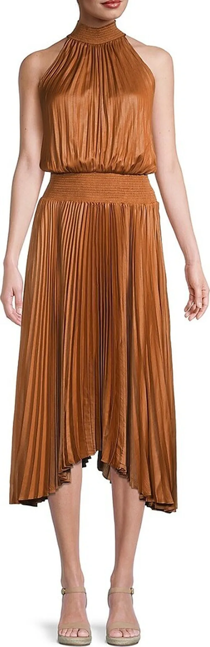 Pleated Blouson Midi Dress
