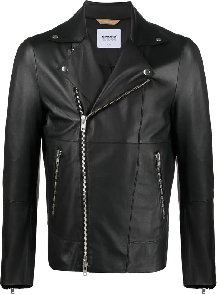 Asymmetric-Zip Leather Jacket