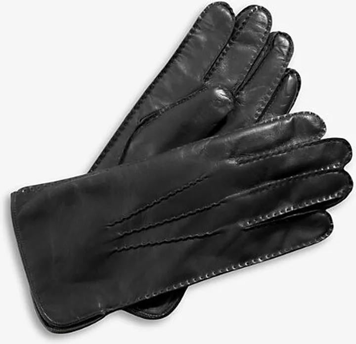 Womens Black Three-point Stitched Cashmere and Wool-blend Lined Leather Gloves