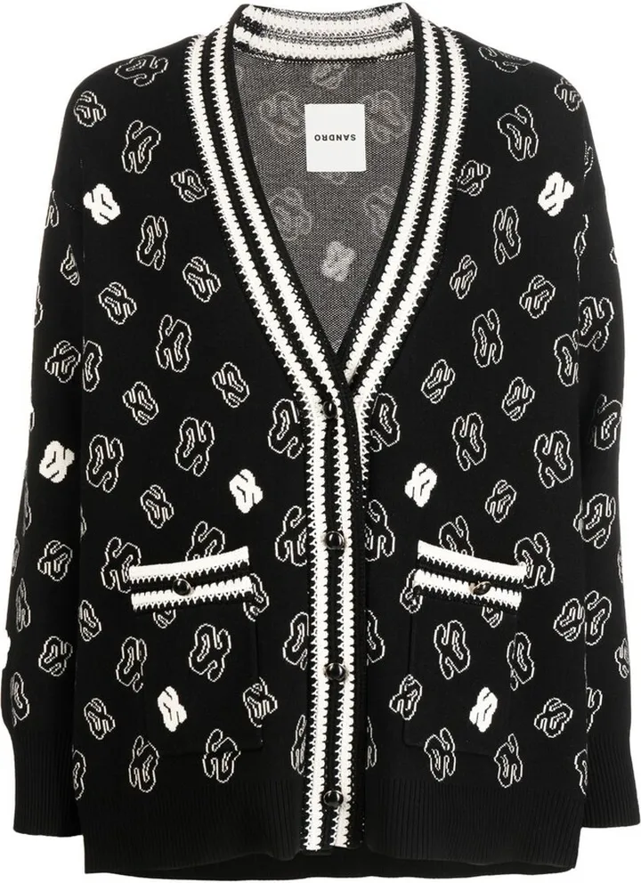 monogram-pattern V-neck cardigan