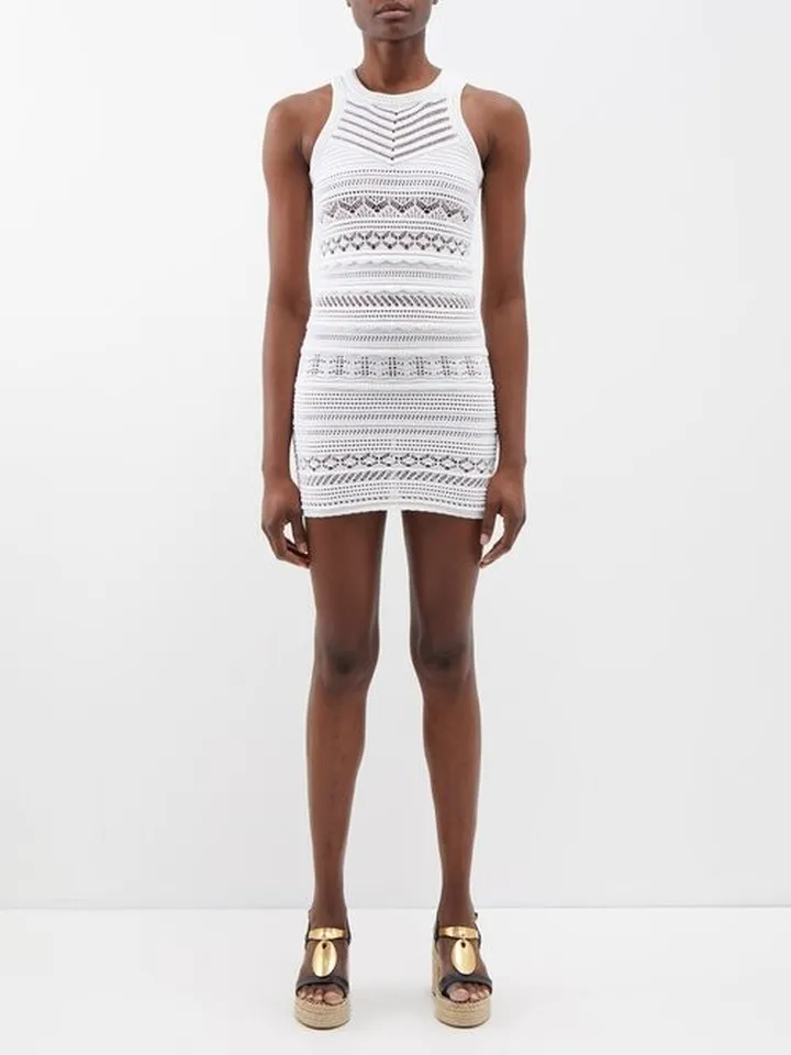 Ava Open-stitch Cotton-blend Mini Dress