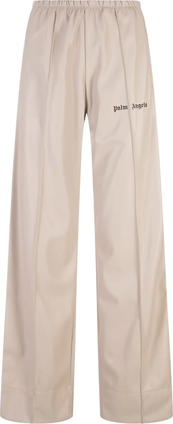 Beige Wide Track Trousers With Leather Effect