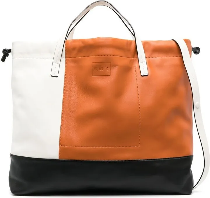 Colour-Block Leather Tote Bag