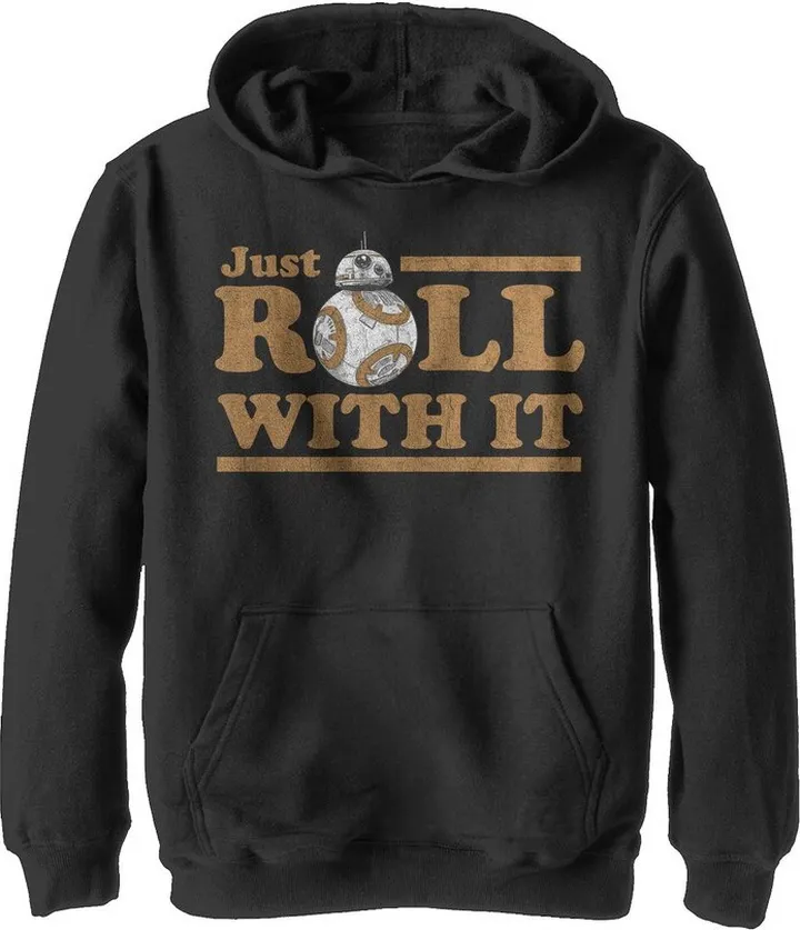 Boy's Star Wars The Last Jedi BB-8 Just Roll Pull Over Hoodie - Black - X Large