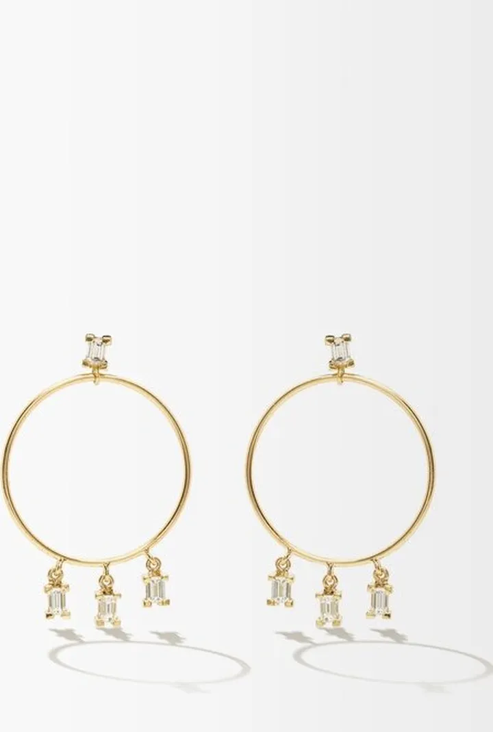 Baguette Diamond & 18kt Gold Hoop Earrings